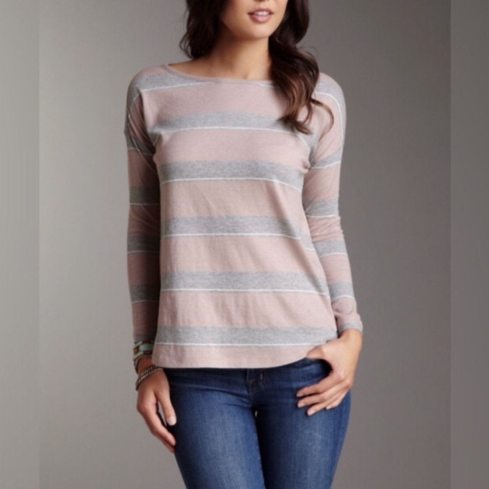 Joie Sherry Striped Scoopneck Cotton Linen Top M